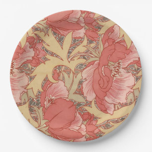 William Morris Poppies Floral Art Nouveau Pattern Paper Plate