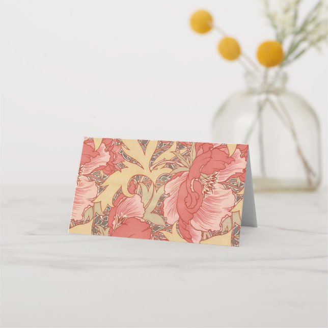 William Morris Poppies Floral Art Nouveau Pattern Place Card (Front)