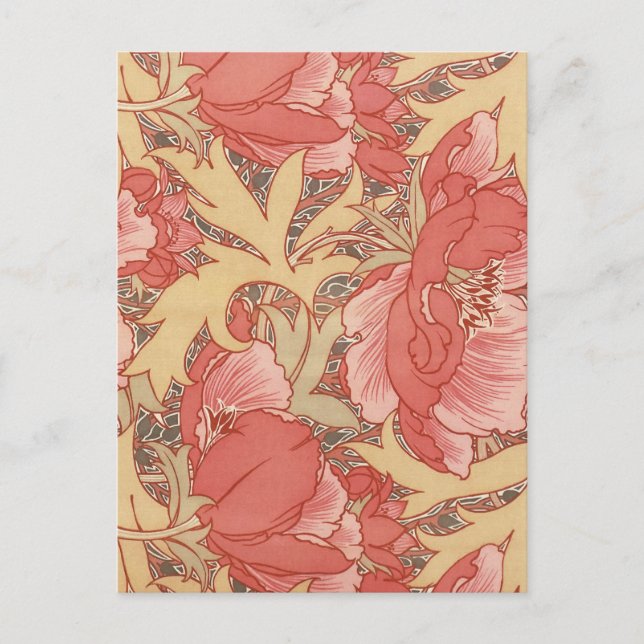 William Morris Poppies Floral Art Nouveau Pattern Postcard (Front)