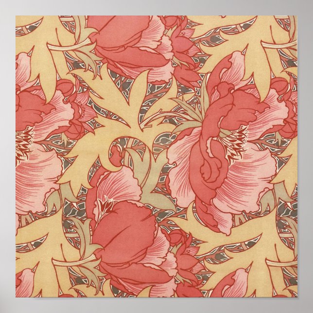 William Morris Poppies Floral Art Nouveau Pattern Poster (Front)