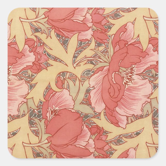William Morris Poppies Floral Art Nouveau Pattern Square Sticker (Front)