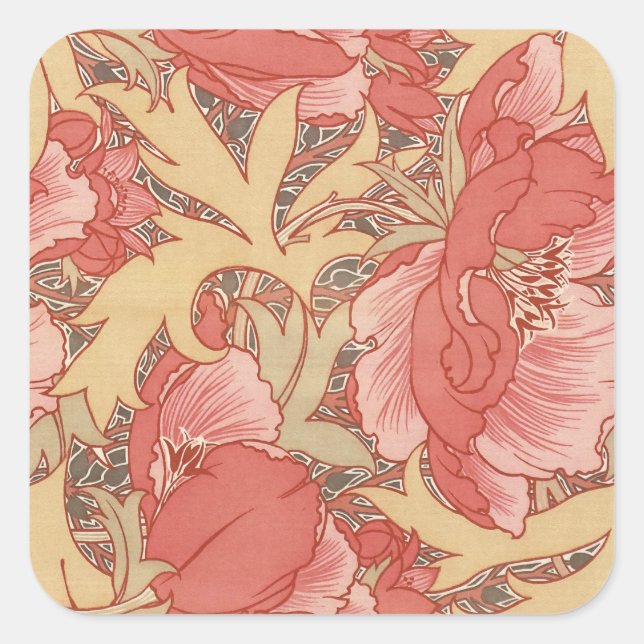 William Morris Poppies Floral Art Nouveau Pattern Square Sticker (Front)