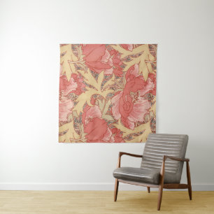 William Morris Poppies Floral Art Nouveau Pattern Tapestry