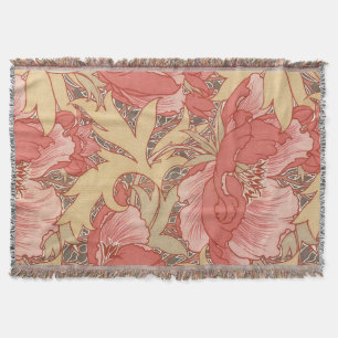 William Morris Poppies Floral Art Nouveau Pattern Throw Blanket