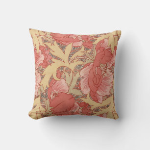 William Morris Poppies Floral Art Nouveau Pattern Throw Pillow