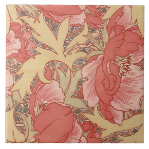 William Morris Poppies Floral Art Nouveau Pattern Tile