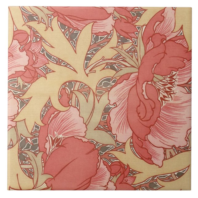 William Morris Poppies Floral Art Nouveau Pattern Tile (Front)