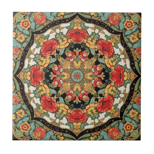 William Morris Poppies Floral Art Nouveau Pattern  Tile (Front)