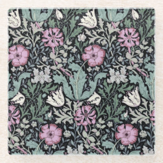 William Morris Poppy Botanical Victorian Wallpaper Glass Coaster