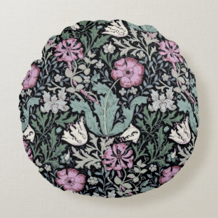 William Morris Poppy Botanical Victorian Wallpaper Round Pillow