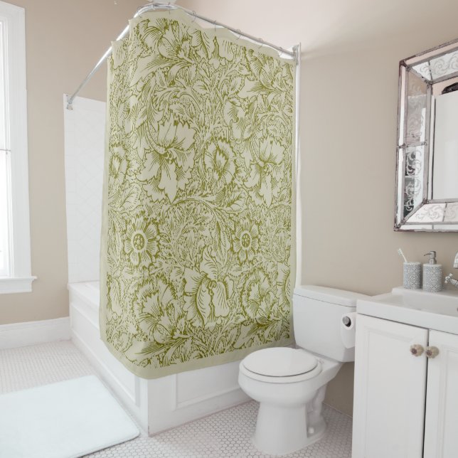 William Morris Poppy Classic Floral Green (In Situ)