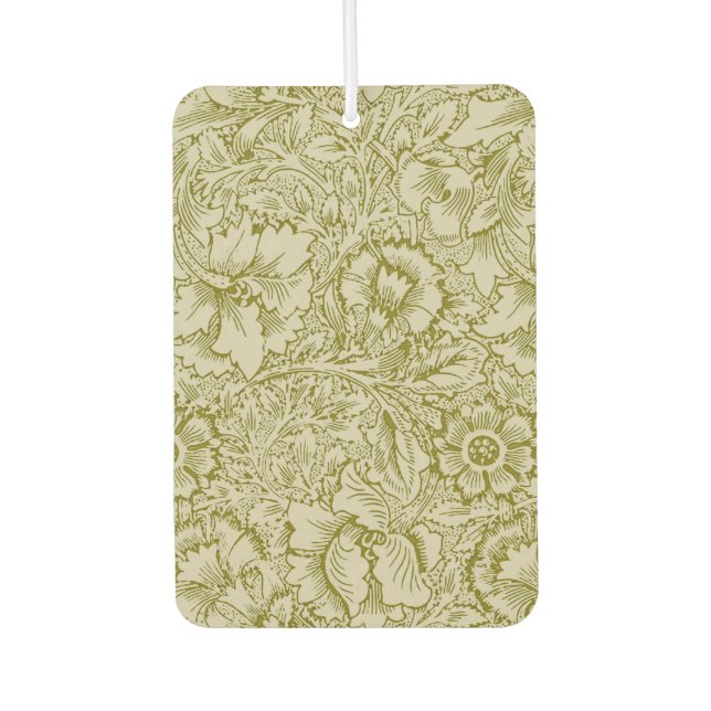 William Morris Poppy Classic Floral Green Air Freshener (Front)