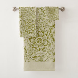 William Morris Poppy Classic Floral Green Bath Towel Set