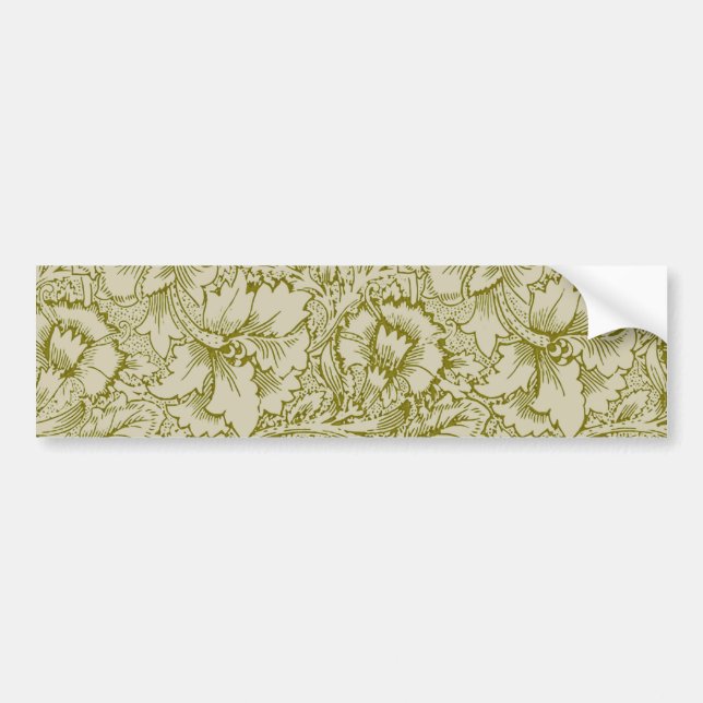 William Morris Poppy Classic Floral Green Bumper Sticker (Front)