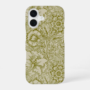 William Morris Poppy Classic Floral Green iPhone 16 Case