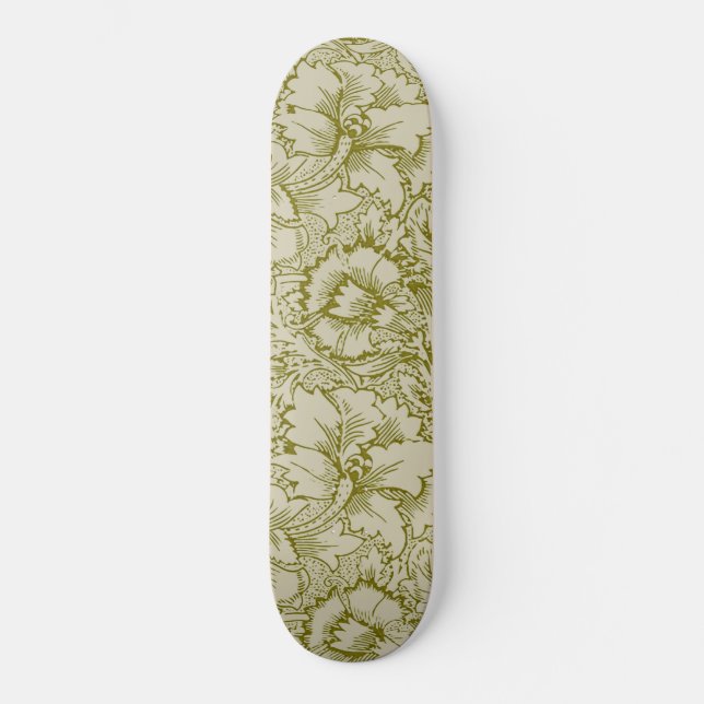 William Morris Poppy Classic Floral Green Skateboard (Front)