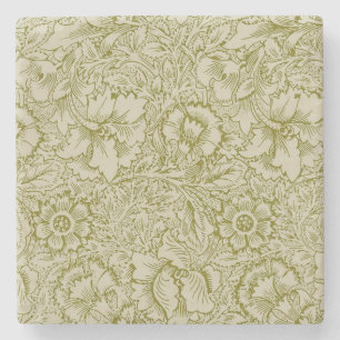 William Morris Poppy Classic Floral Green Stone Coaster