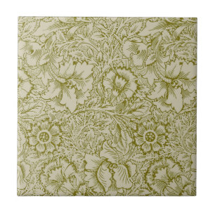 William Morris Poppy Classic Floral Green Tile