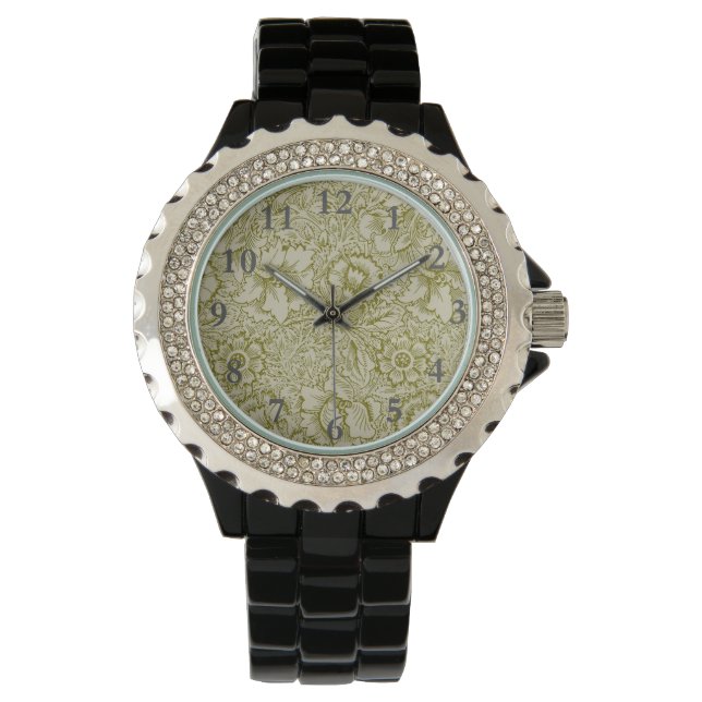 William Morris Poppy Classic Floral Green Watch (Front)