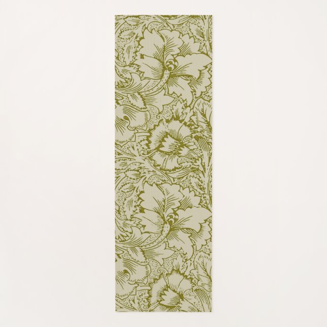 William Morris Poppy Classic Floral Green Yoga Mat (Front)