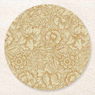 William Morris Poppy Floral Wallpaper Round Paper Coaster