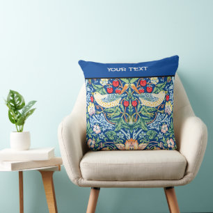 William Morris' Print: Strawberry Thief, Blue Throw Pillow