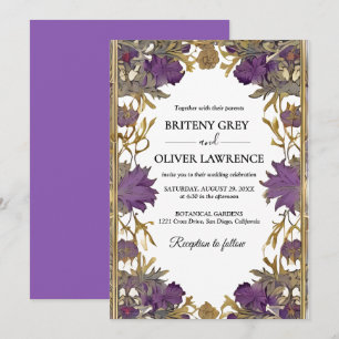 William Morris Purple floral Vintage Wedding Invitation