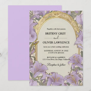 William Morris Purple floral Vintage Wedding Invitation