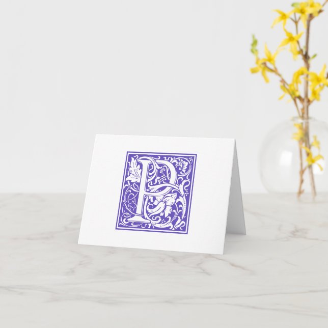William Morris Purple Initial P Card & Envelope (Yellow Flower)