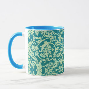 William Morris Queen Anne Teal Bird Floral Art Mug