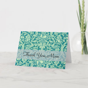 William Morris Queen Anne Teal Bird Floral Art Thank You Card