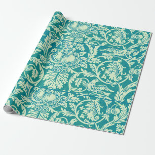 William Morris Queen Anne Teal Bird Floral Art Wrapping Paper