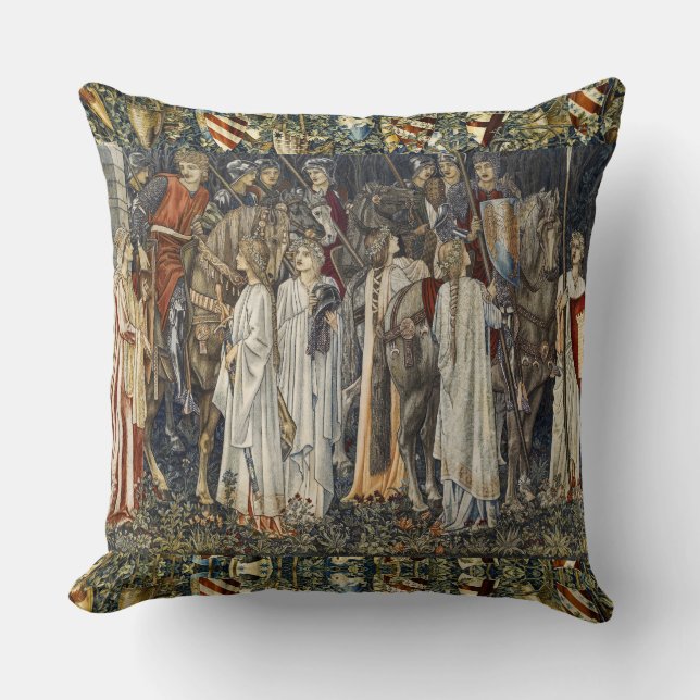 William Morris Quest for Holy Grail:Shield Forest Throw Pillow (Front)