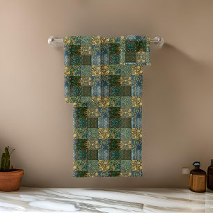 William * Morris Quilt Patchwork Greens Blues Bath Towel Set