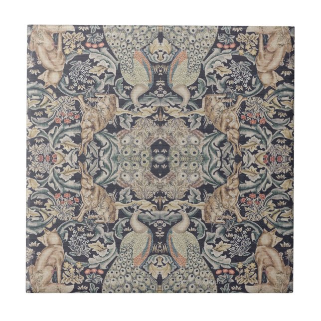 William Morris Rabbit, Peacock and Fox  Tile (Front)