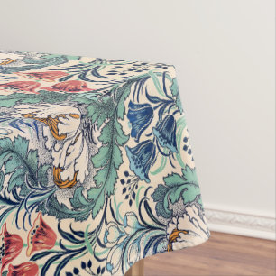 William Morris Red Blue Teal Floral Pattern Tablecloth