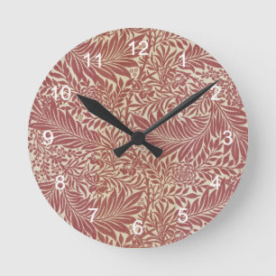 William Morris Red Floral Wallpaper Design Round Clock