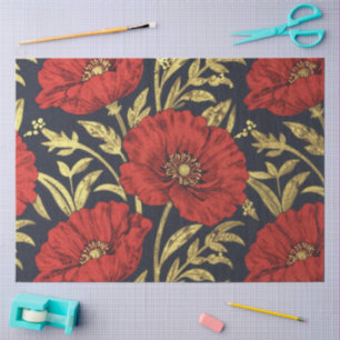 William Morris Red Gold Poppies Floral Pattern  Tissue Paper