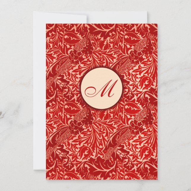 William Morris Red Leaves Wedding Invitation (Back)