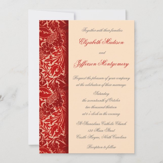 William Morris Red Leaves Wedding Invitation (Front)