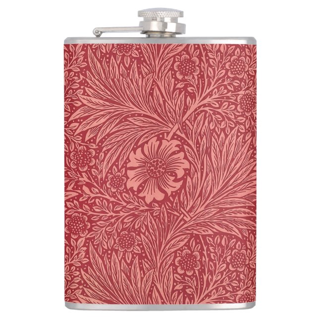 William Morris Red Marigold Pattern Hip Flask (Front)