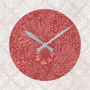 William Morris Red Marigold Pattern Round Clock
