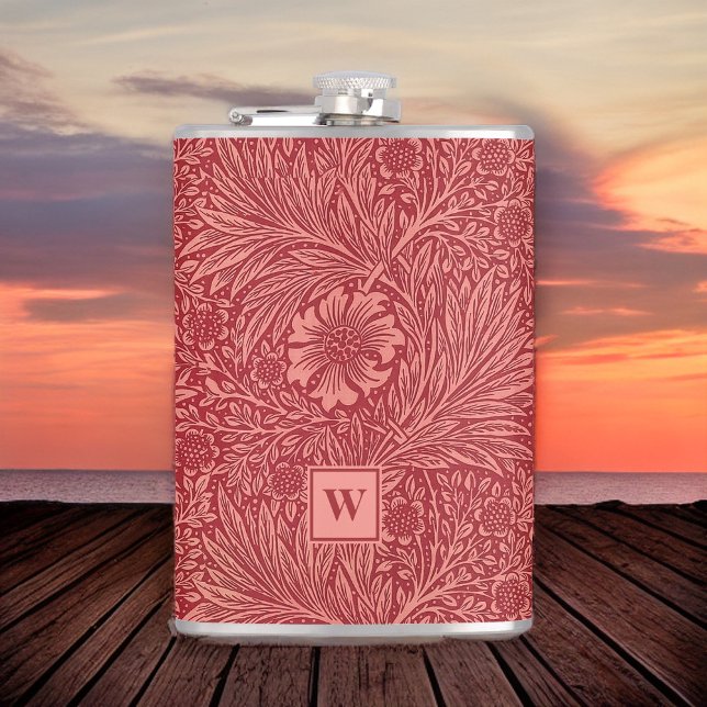 William Morris Red Marigold Pattern with Initial Hip Flask (Creator Uploaded)