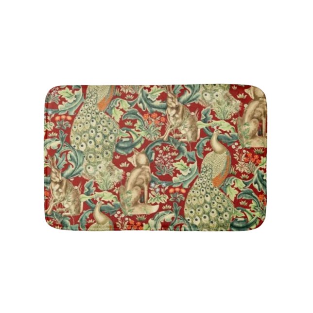 William Morris Red Pattern Forest Bath Mat (Front)