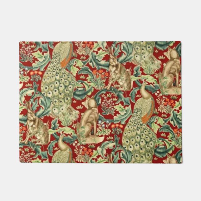 William Morris Red Pattern Forest Doormat (Front)
