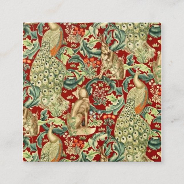 William Morris Red Pattern Forest Square Business Card (Front)