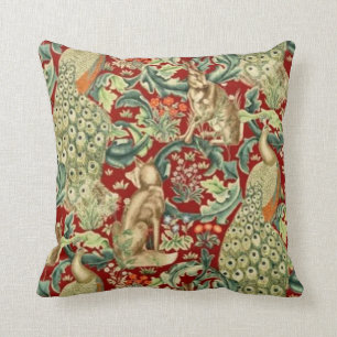 William Morris Red Pattern Forest Throw Pillow