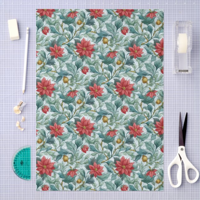 William Morris Red Poinsettias Pattern Decoupage Tissue Paper (Craft)