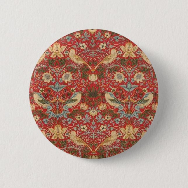William Morris Red Strawberry Thief 2 Inch Round Button (Front)