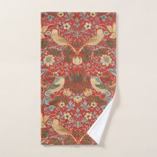 William Morris Red Strawberry Thief Hand Towel